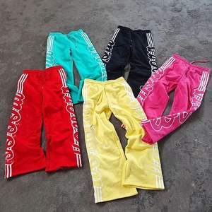 Pantalon homme à prix de gros, coupe droite, rayures courbes, délavé, taille mi-haute, cordon de serrage, coupe ample, 100% coton, style devant plat - Product Image 1