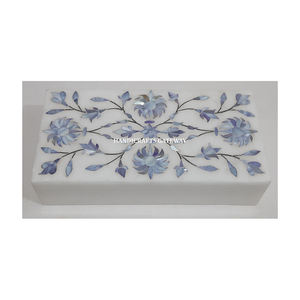 Boîte en marbre de nacre bleue de forme rectangulaire la plus attrayante pour aliments secs avec incrustation de vadrouille pour la vaisselle, la maison et les restaurants - Product Image 1