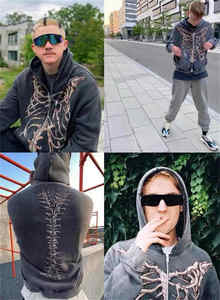 Sudadera con capucha de algodón 100% de gran tamaño para hombre, diseño de cremallera gráfica bordada, Sudadera de estilo callejero de manga larga, estampado de invierno - Product Image 4