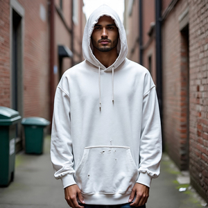 Sudadera con capucha de mezclilla personalizada para hombre, sudaderas de mezclilla rasgadas, sudaderas con capucha de manga larga con dobladillo lavado desgastado para hombre - Product Image 1