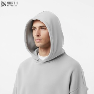 Sweat à capuche surdimensionné en éponge française Vintage personnalisé 100% coton lourd délavé à l'acide gris vieilli avec motif imprimé - Product Image 5