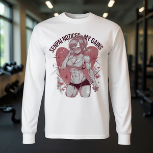 เสื้อยืดแขนยาวลายการ์ตูนสำหรับออกกำลังกาย ลาย "Sempai Noticed My Gains" สำหรับคนรักอนิเมะ - Product Image 3