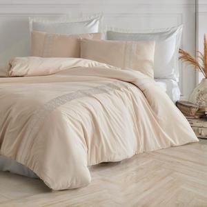 Classy Olerin V1 Ensemble de housse de couette Double Ranforce beige avec bordure Housse de couette élégante - Product Image 1