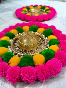 Colorful Pom Pom Rangoli Candle Holders Handmade Tealight Holders for Diwali, Pooja, Wedding & Festive Home Decor | Return Gift - Product Image 6