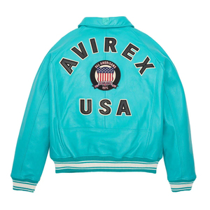 เสื้อแจ็คเก็ตบอมเบอร์ Avirex สีเทอร์ควอยซ์ ยูนิเซ็กซ์ ทำจากหนัง PU ปักลาย ปิดด้วยซิปด้านหน้า สวมใส่สบาย ทรงปกติ เหมาะสำหรับฤดูหนาว มีฮู้ด กันน้ำ - Product Image 2