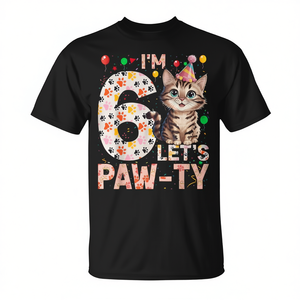 T-shirt promozionale personalizzabile per il 6° compleanno di una bambina, a tema gattino, per feste di 6 anni, per occasioni speciali - Product Image 2