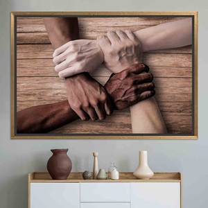 Impresión en Lienzo Inspiradora de Trabajo en Equipo: Obra de Arte de Manos Ayudantes para la Motivación, Lienzo con Marco Dorado - Product Image 1