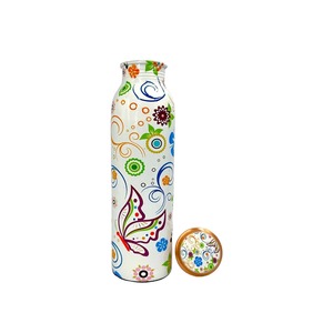 Artistique Zig Zag Ligne Cuivre Bouteille Élégant Élégant Bouteille D'eau Parfait pour L'hydratation Voyage Yoga Bureau Gym De L'Inde - Product Image 6