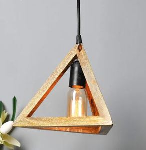 Lámpara Colgante Triangular de Madera Moderna, Lámpara Colgante Geométrica de Madera con Bombilla Edison Vintage, Lámpara Colgante Retro Edison - Product Image 1