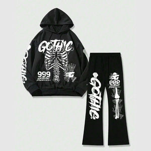 ชุดวอร์มพิมพ์ลาย DTG สำหรับผู้ชายเสื้อมีฮู้ดลายตัวอักษรชุดวอร์มกางเกงขาบานแบบลำลองชุดสตรีท2ชิ้น - Product Image 1