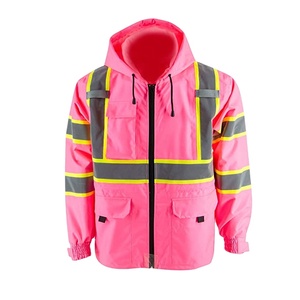 Veste de sécurité bleue haute visibilité avec rayures réfléchissantes Accents jaunes Vêtements de travail à capuche imperméables pour la protection extérieure - Product Image 4