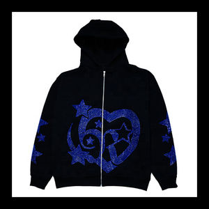 Custom Men's Unisex Winter Windproof <b>Zip</b>-<b>Up</b> French Terry Hoodie with Rhinestone Casual Streetwear Custom Colors - Product Image 6