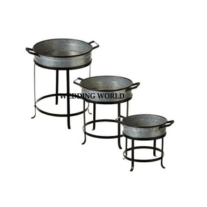 Ensemble de deux jardinières rondes galvanisées, jardinières design, articles de jardinage de luxe, nouvelles jardinières en métal - Product Image 2