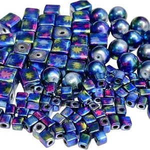 Azul iridiscente 10mm redondo 8mm cuadrado 4mm cuentas cuadradas cuentas de cristal sueltas para fabricación de joyas suministro artesanal - Product Image 1