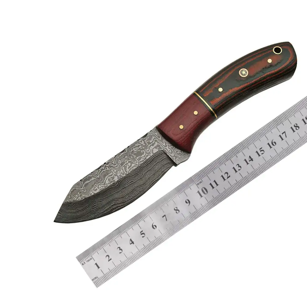 Benutzer definierte Größe Holzgriff Damaskus Stahl Skinner Messer Feste Klinge Camping Skinner Messer Mit Lederbezug