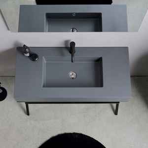Mueble de Baño Independiente de 100 cm con Lavabo y Espejo en Gris Madera, Muebles de Baño Modernos - Product Image 4