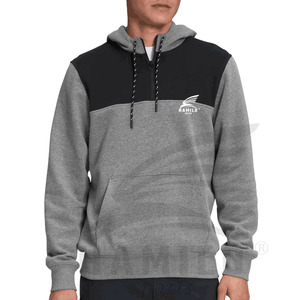 Sudadera con Capucha y Media Cremallera HAMILO para Hombre, Gris y Negro, de Forro Polar, Informal, con Bolsillo Delantero y Logotipo Estampado, para Otoño - Product Image 1