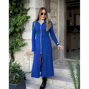 Vestido de Crepé Importado de Manga Larga con Cierre Frontal para Mujer, 38312 - Azul Saks - Product Image 2
