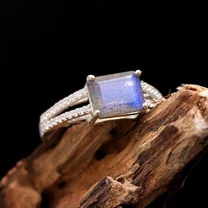 Bague en argent sterling massif de style classique pour femmes, de haute qualité, avec labradorite druzy taillée en carré, facettée, pour les fêtes et les mariages - Product Image 4