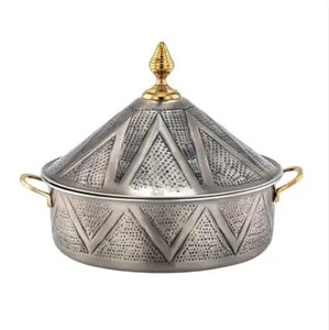 Pot de luxe en métal argenté et doré avec casseroles, table de mariage, plat de service pour garder les aliments au chaud - Product Image 5