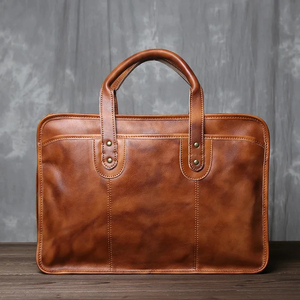 Classic Genuine Leather Laptop Messenger Handbag Protective Lightweight Durable Office Use Shoulder Bag - Product Image 3