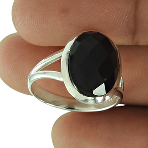 แหวนเงินแท้925อัญมณีโอนิกซ์สีดำธรรมชาติแหวนรูปไข่ทำด้วยมือโบฮีเมียนเครื่องประดับขายส่ง - Product Image 3