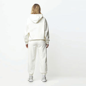 Chándal de algodón 100% para mujer con etiqueta privada, hombro caído, ajuste relajado, Sudadera con capucha de dos piezas, cuello marfil establecido para invierno - Product Image 2