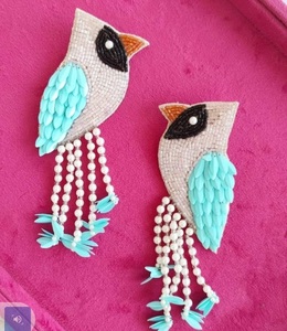 Traditional Bead <b>Earrings</b>| <b>Silver</b> Bead <b>Earrings</b>| Pink and Orange Bead Embroidery Work <b>Earrings</b>| - Product Image 6