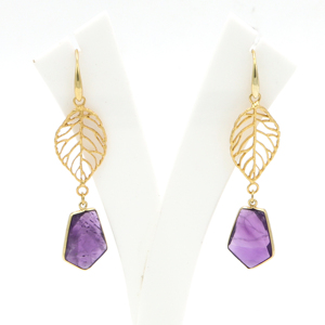 Dua ต่างหูห้อยอเมทิสต์ทองเหลืองชุบทอง18K ของผู้หญิงสำหรับงานแต่งงานแบบทำมือทันสมัย | ผู้ผลิต - Product Image 4