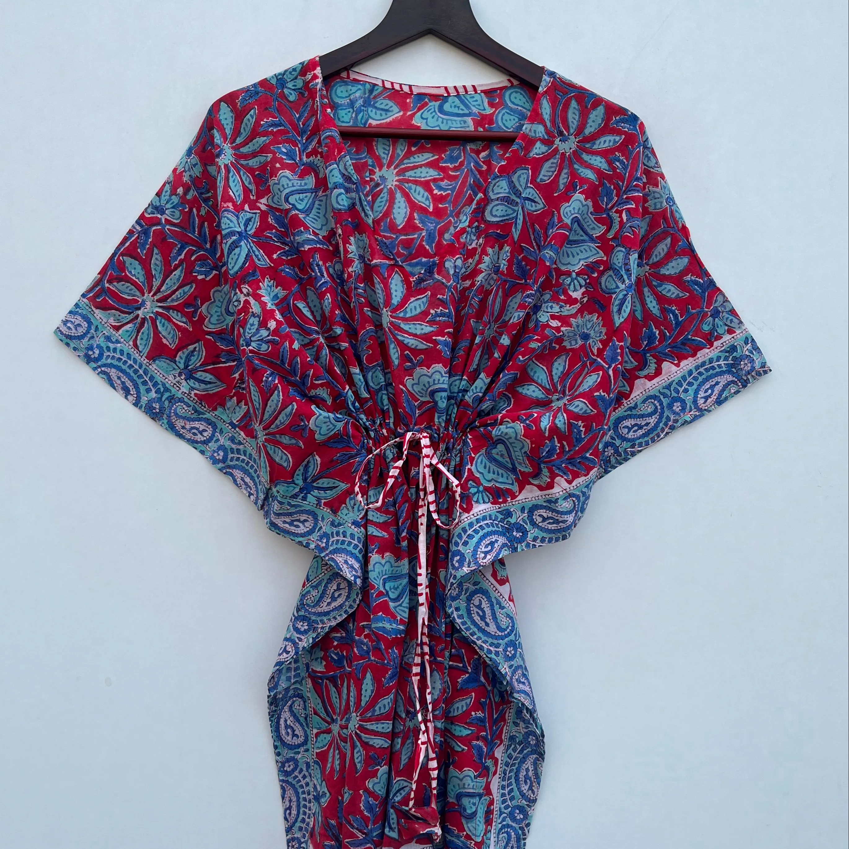 Váy Sarong Chất Lượng Tốt Nhất Cotton Nguyên Chất Màu Đỏ Và Màu Xanh Dương Áo Kaftan Trọng Lượng Nhẹ Đồ Đi Biển Thời Trang Nữ Làm Bằng Tay Váy Mùa Hè