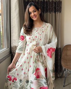 New Style Anarkali Set <b>Indian</b> Traditional Designer Cotton Multi Color Sanganeri Printed Anarkali <b>Kurta</b> With Pant and Dupatta - Product Image 6