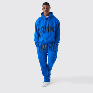 Ensemble sweat-shirt et pantalon de survêtement évasé pour homme, respirant, écologique, brodé, uni, teint, perlé, polyester/coton pour l'hiver - Product Image 1