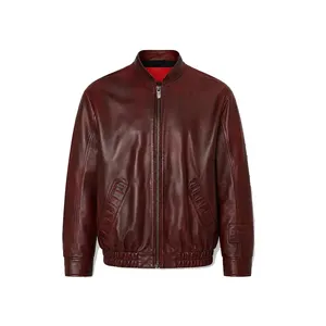 Blouson Bomber Matelassé Réversible Marron pour Homme en Cuir Brodé et Denim avec Fermeture Éclair pour l'Automne – Vente en Gros - Product Image 1