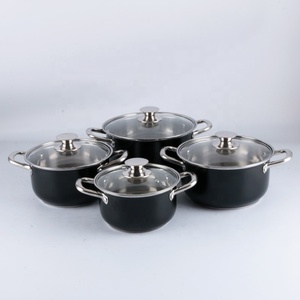 Hotsale 8 pièces 410 marmites à soupe et à bouillon en acier inoxydable Ollas Casroles batterie de cuisine noire - Product Image 6