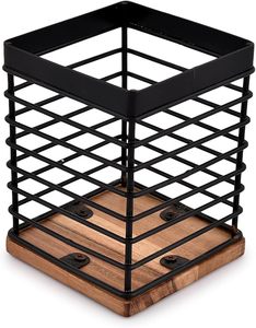 Iron & Acacia Wood Fork, Knife and <b>Spoon</b> holder Metal Iron cutlery holder Wooden Cutlery holder for dining <b>table</b> cutlery stand - Product Image 1