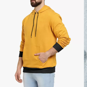 OEM Custom <b>Men</b> Hoodie Mustard Yellow Contrased <b>Black</b> <b>Fleece</b> Pullover Two Tone Streetwear Hoody Factory Wholesale Low MOQ Bulk - Product Image 1