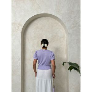 Blusa de Algodón y Poliéster a Cuadros Lila para Mujer, Marca Topshow, con Cintura Fruncida, Elegante y Cómoda para Uso Diario - Product Image 5