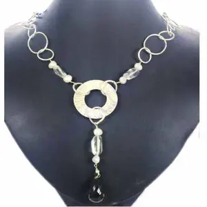 Collier tendance vintage en argent pour femmes, plaqué or, avec pendentif géométrique en diamant, perle, onyx, motif numérique, chaînes - Product Image 1
