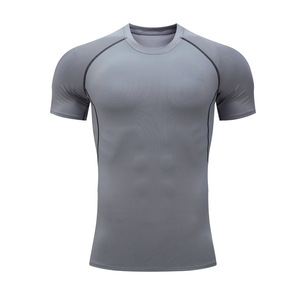 Elástico de manga corta deportes gimnasio desgaste Fitness Logo corto secado rápido hombres apretado liso compresión camiseta para hombres DDP envío - Product Image 2