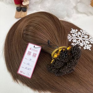Qualité de luxe 2Q Remy Extensions de cheveux 100% kératine I pointe brun cendré 20 pouces droite 100% Remi Top - Product Image 3