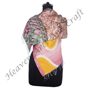 SC1002 Vintage Kantha travail coton fait à la main écharpe Design à la mode filles partout cousu à la main Style uni longue longueur - Product Image 1