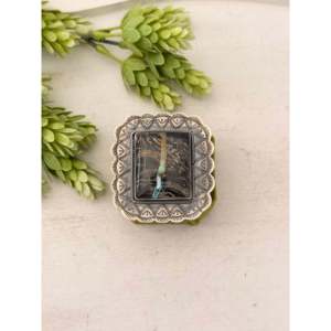 John Skeets Handmade <b>Statement</b> <b>Ring</b> Black Jack Turquoise & Sterling <b>Silver</b> Bezel Set Size 6.25 Everyday Wear - Product Image 1
