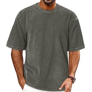 260GSM lavado ácido camisetas para hombre venta al por mayor personalizado su propia marca de peso pesado lejía Vintage piedra lavado camiseta para hombres transpirable - Product Image 1