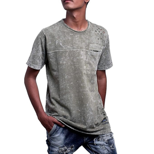 T-shirt oversize délavé à l'acide unisexe tricoté en gros personnalisé Streetwear vintage léger à manches courtes délavé à la pierre - Product Image 1
