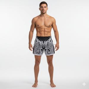 Pantalones Cortos de Muay Thai Estilo Gladiador Retro, Cintura Elástica Ancha, Colores Personalizados para Boxeo Tradicional, Blanco, Negro, Rojo, 100% Poliéster - Product Image 3