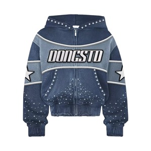 Venta al por mayor personalizado Rhinestone pareja Sudadera con capucha esqueleto cráneo cremallera completa diseño Bling sudaderas con capucha al por mayor precio de fábrica Sudadera con capucha de diamantes de imitación - Product Image 3