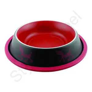 Stainless Steel Pet Feeding Food Bowl Red color Uni Tinge Non Skid Bowl Stainless Steel Dog Bowls at wholesale price