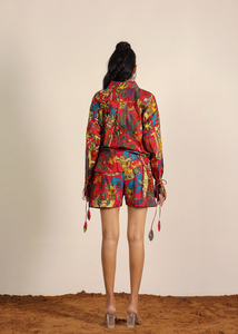 100% Cotton Tropical Theme Print Oversized Collared <b>Shirt</b> Mini <b>Shorts</b> Co-ord Set Sweet Spring Summer Sleepwear Natural - Product Image 3