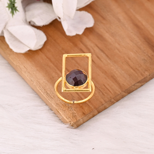 Anillo de Plata de Ley 925 Chapado en Oro con Granate de Mozambique, Joyería Clásica Ajustable, Venta al por Mayor - Product Image 4