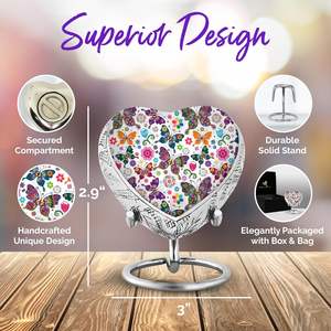 Urna de recuerdo de corazón de mariposa para cenizas humanas-Urna pequeña multicolor con soporte y caja-Urna de mariposa para cenizas-Honor Your - Product Image 2